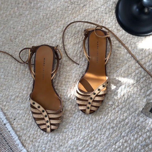 leather ankle wrap sandals